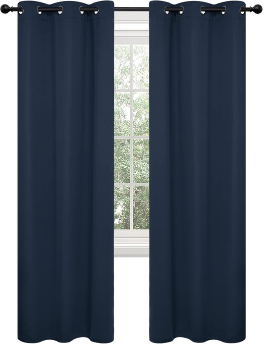 Deconovo Blackout Curtains for Bedroom – Set of 2 42W x 63L Inch Thermal Insulated & Noise Reducing Panels–Home Window Room Darkening Sustainable Grommet Drapes for Living Room and Nursery, Navy Blue