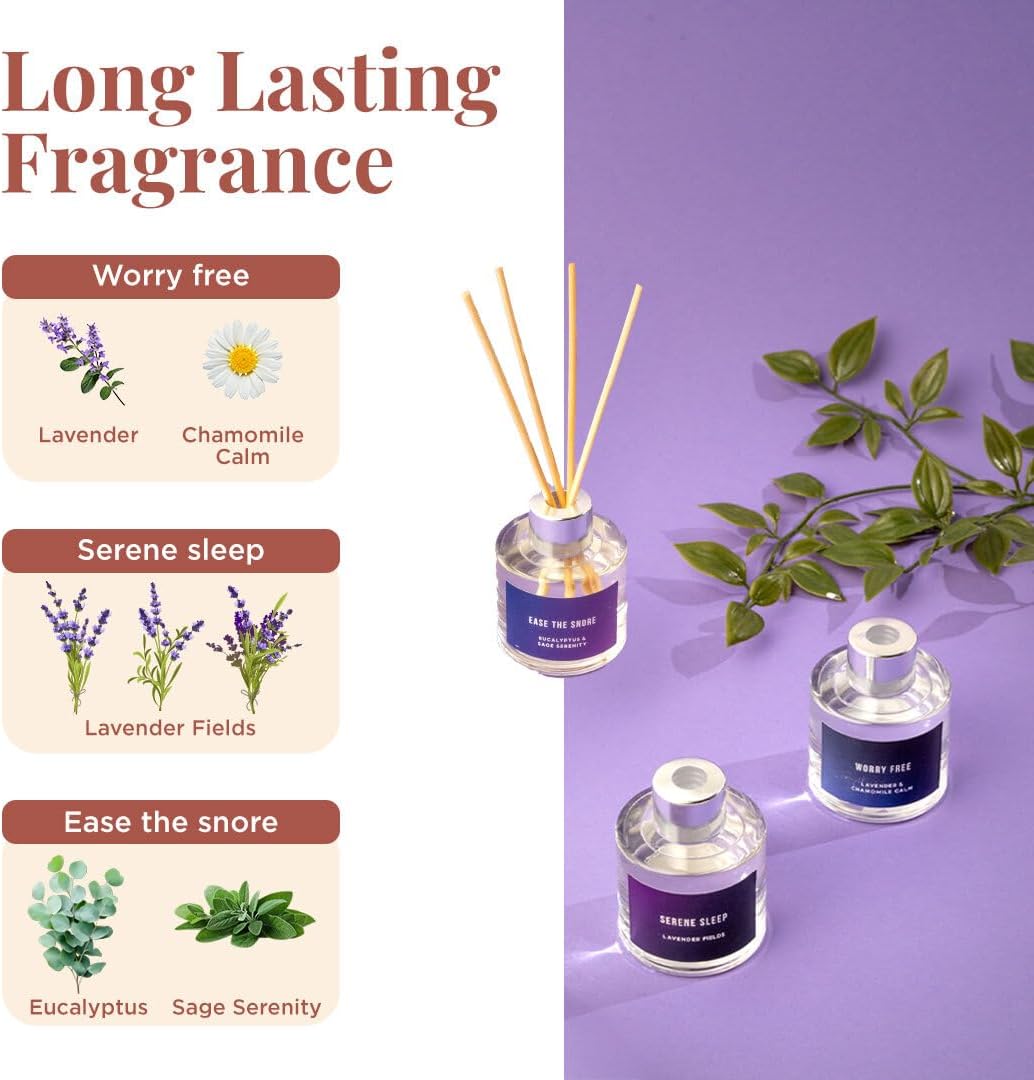 Folkulture Reed Diffusers for Home, Set of 3-5 oz | Sleep Diffuser Oil with Sticks for Bathroom Decor Accessories, Living Room, Office, Desk| Natural Essential Oils | Housewarming Gifts | Lavender
