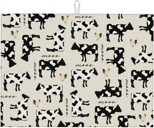 Cute Farm Cows Dish Drying Mat 18x24 For Kitchen Counter Absorbent Microfiber Dishes Pad Dish Drainer Rack Mats Fast Dry Kitchen Accessories