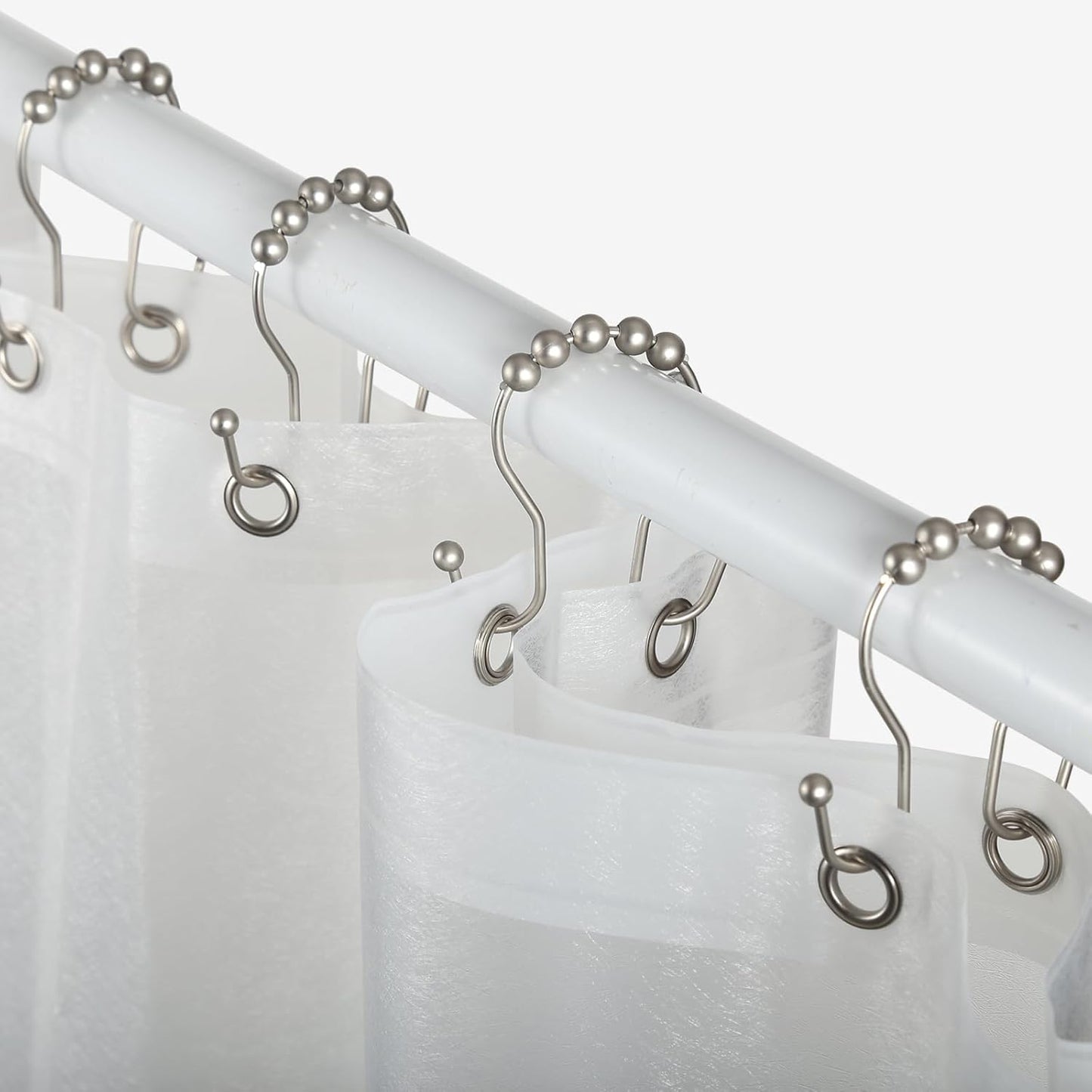 Goowin Shower Curtain Hooks, 12 Pcs Shower Curtain Rings, Stainless Steel Shower Curtain Hooks Rings Rust Proof, Smooth Sliding Anti-Drop Double Shower Hooks for Shower Curtain, Rods (Matte Nickel)