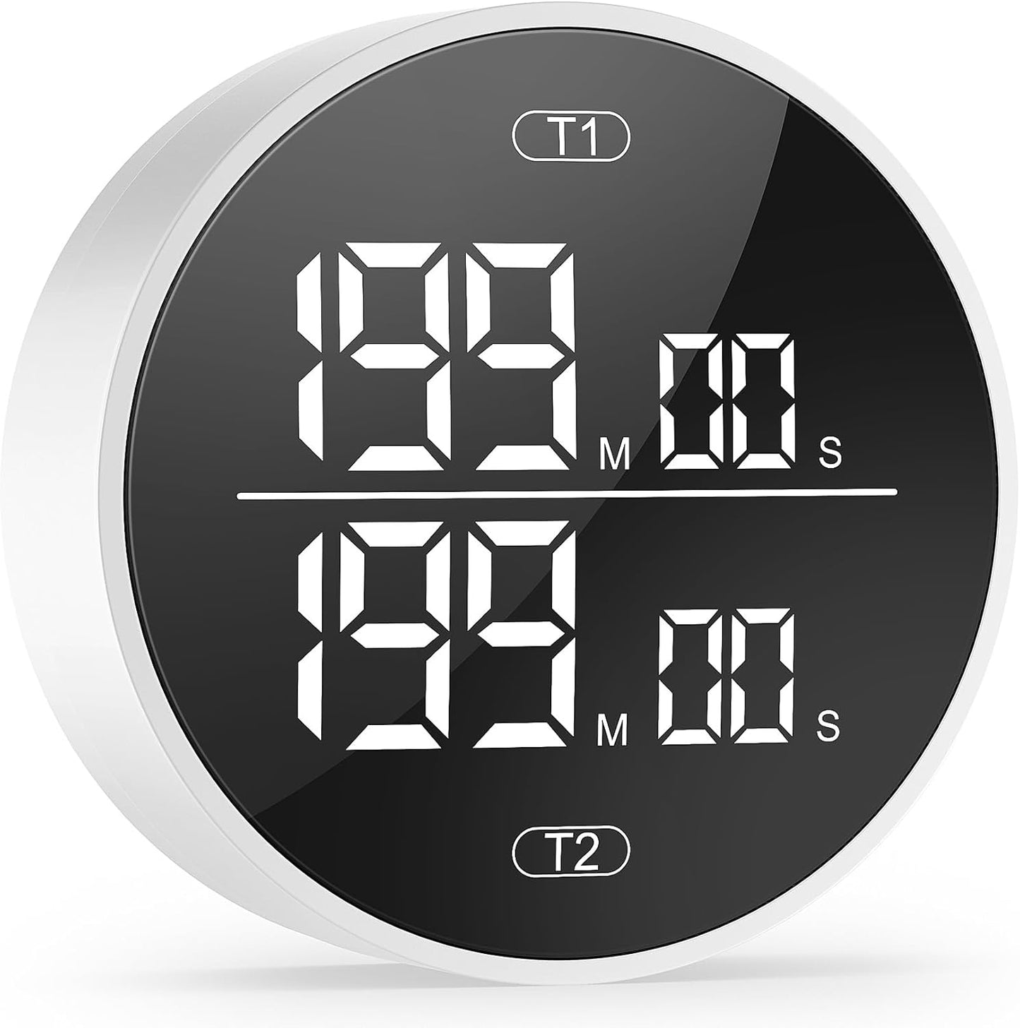 Dual Digital Kitchen Timer for Cooking, 199 Minutes Countdown & Stopwatch, Productivity Timer for Fridge, Big Digits, High-Definition Display, Rotary Adjustment, 3 Volumes, 2 Brightness Levels, White