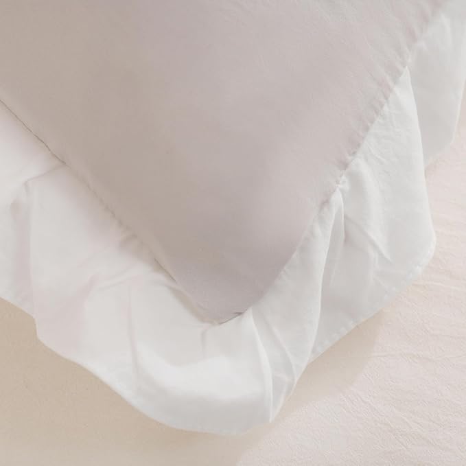 Merryword Beige Pillow Shams Beige and White Reversible Queen Pillowcases Cute Pillow Cover Set of 2 Soft Shabby Chic Ruffled Pillowcases 2 Pack (Queen (20''x30''), Beige White)