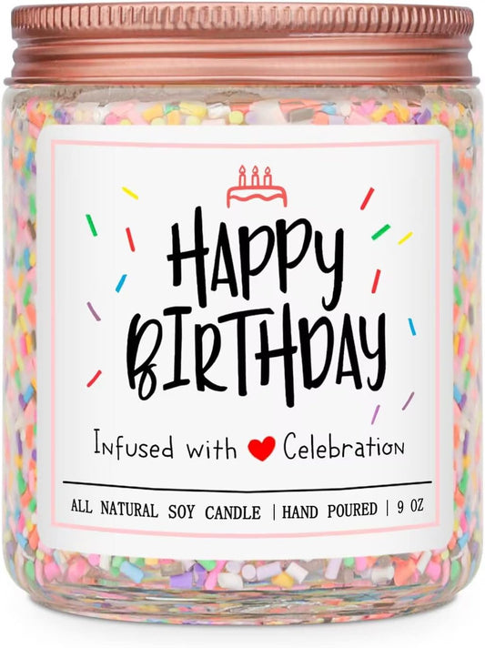 Homsolver Happy Birthday Gifts for Women Unique, Vanilla Cream Scent with Sprinkles Candy Birthday Candles for Her, 18th/20th/30th Birthday Handmade Aromatherapy Candle Decor