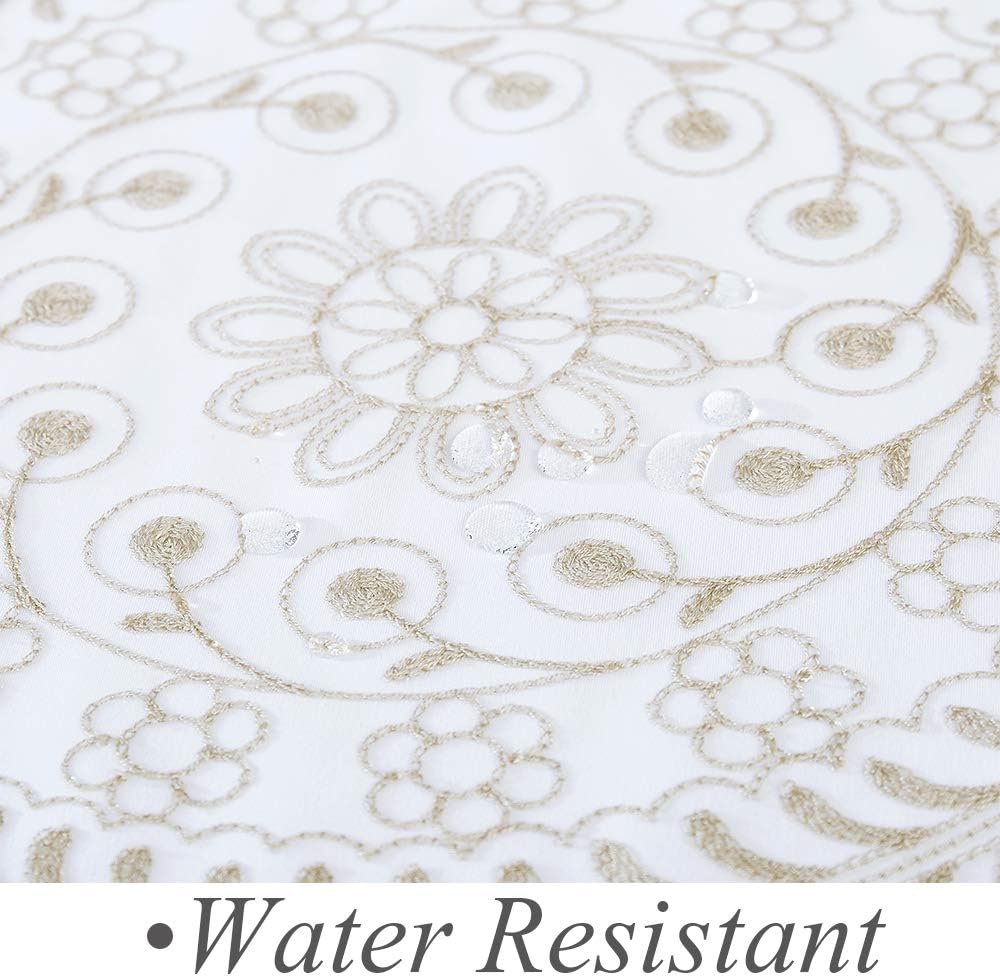 Jubilantex Tan and White Embroidered Shower Curtain for Bathroom, Farmhouse Boho Floral Fabric White and Beige/Ivory/Taupe/Cream Decorative Waterproof Rustic Bath Curtain for Spa Hotel, 70x72 Inches