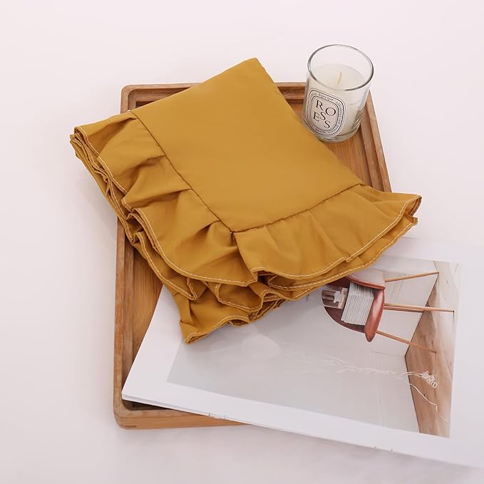Merryword Mustard Yellow Pillowcases King Pillowcases Set of 2 Ruffle Pillow Shams Cute Pillow Covers Solid Ruffled Fringe Design Yellow Shabby Chic Pillowcases 2 Pack