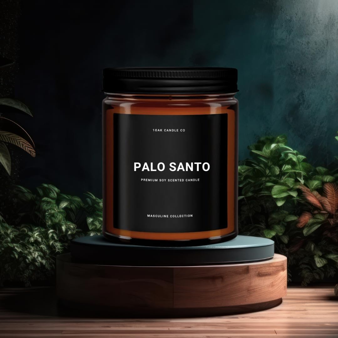 1OAK Scented Candles for Men - Palo Santo Candle - Mens Candles for Home - Masculine Candle - Long Burning Premium - Soy Wax (7oz.)