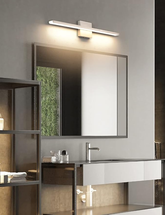 JUSHENG Brushed Nickel Bathroom Vanity Light Modern Dimmable Vanity Light Bar LED Bathroom Lighting 24 Inch 24W 3000K Warm White