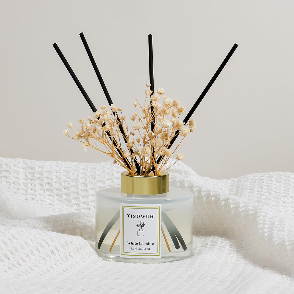 Reed Diffuser Set,5.07 fl oz (150 ml) - White Jasmine Oil Diffusers with 8 Reed Sticks,Home Fragrance Reed Diffuser for Bathroom Shelf Decor