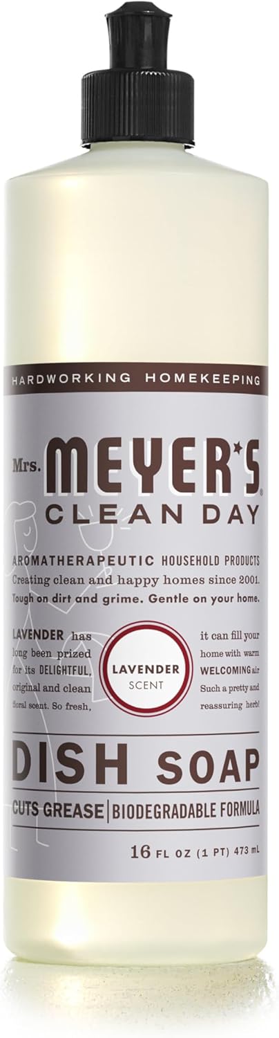 MRS. MEYER'S CLEAN DAY Liquid Dish Soap, Lavender Scent, 16 Ounce Bottle