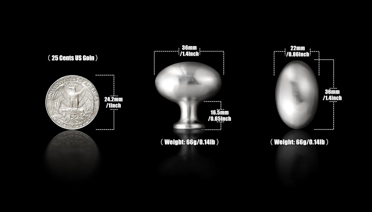 Goo-Ki 1.2 Inch(36MM) Oval Satin Nickel Drawer Knobs, Modern Zinc Alloy for Cabinet Knobs for Dresser,6 Packed