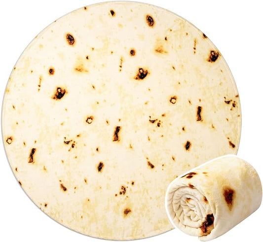 Vessia Burritos Tortilla Queen Size Blanket(Beige, 90 inches) Giant Realistic Funny Food Blanket for Adults and Kids, Novelty Double Sided Round Tortilla Wrap Decor, Soft Flannel Taco Decor for Bed