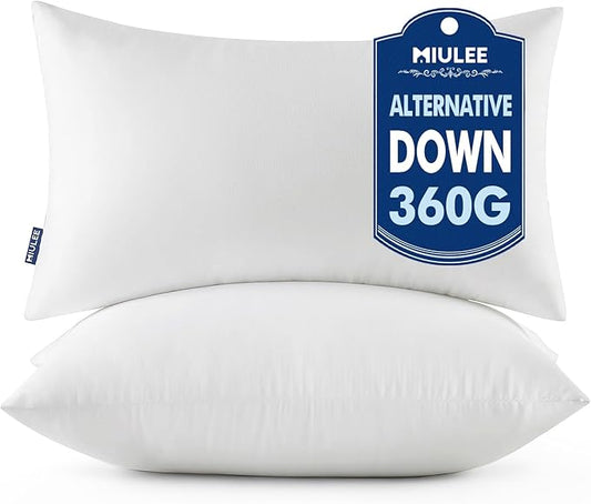 MIULEE Throw Pillows Inserts, Pack of 2 12x20 Inch 100% Virgin Fiber Filling Bed Couch Pillows