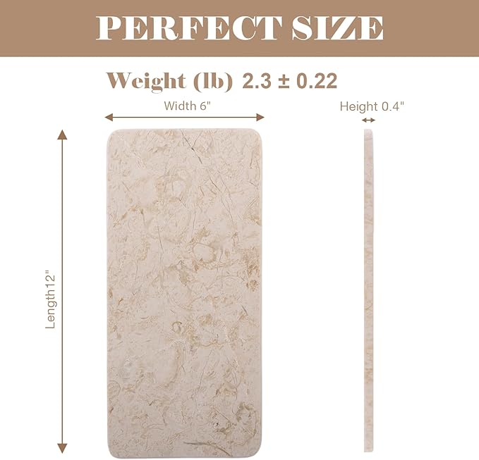 Natural Marble Tray, 12" x 6" Vanity Decorative Tray for Watch, Jewelry Holder, Perfume Organizer Candle Tray for Bedroom/Bathroom/Kitchen Countertop (Crema Beige)