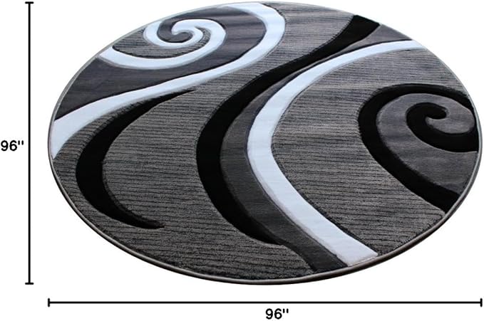 Masada Rugs, Sophia Collection Hand Carved Area Rug Modern Contemporary Grey White Black (8 Feet X 8 Feet) Round