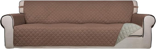 PureFit Reversible Quilted Sofa Cover, Water Resistant Slipcover Furniture Protector, Washable Couch Cover with Non Slip and Elastic Straps for Kids, Dogs, Pets (XX Large, Brown/Beige)