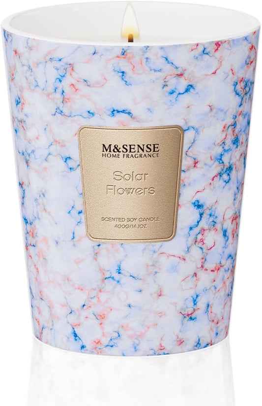 M&SENSE SolarFlowers Scented Candles for Home, Lead-Free Wick Highly Scented Jar Candles, 14.1 Oz 80 Hours Lasting Burning Candles Gifts for Women, Relaxing Aromatherapy Candle for Stress Relief