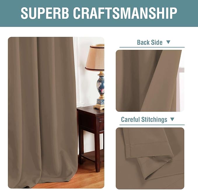 H.VERSAILTEX Blackout Curtain for Living Room Thermal Insulated Window Treatment Curtain Extra Long 96 inch Length Energy Saving Solid Grommet Top Blackout Drape, One Panel, Macchiato, 52" W x 96" L