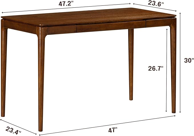 NTC Mingle Modern Wooden Rectangle Desk Table with Hidden Drawer – Waterproof & Heat Resistant, Dark Walnut