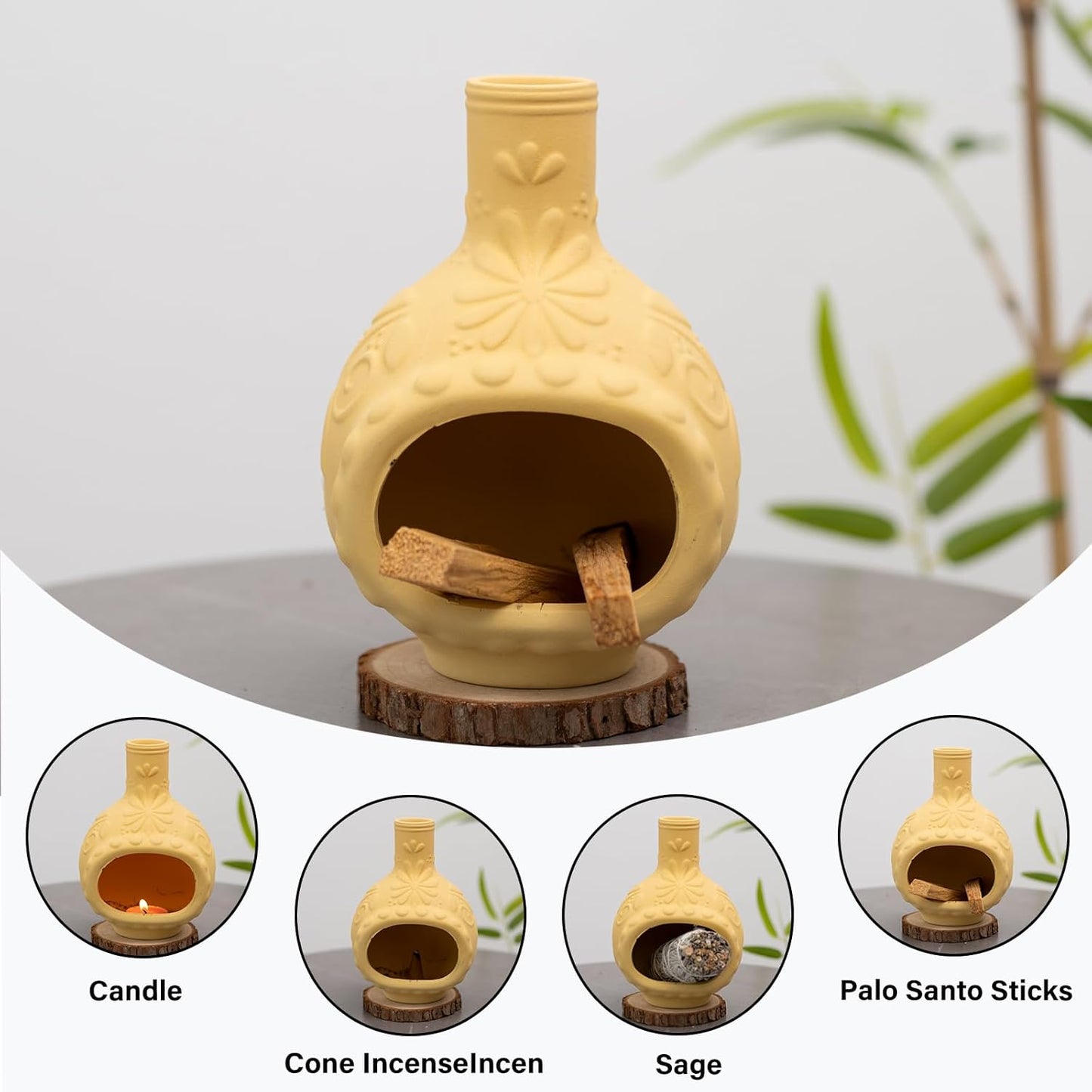 Handmade Ceramic Palo Santo Burner&Incense Holder-Mini Chimenea Dish for Sage Sticks,Copal,and Meditation Decor-Natural Clay Smudge Pot with Aromatic Design,Anxiety Relief Gifts for Women