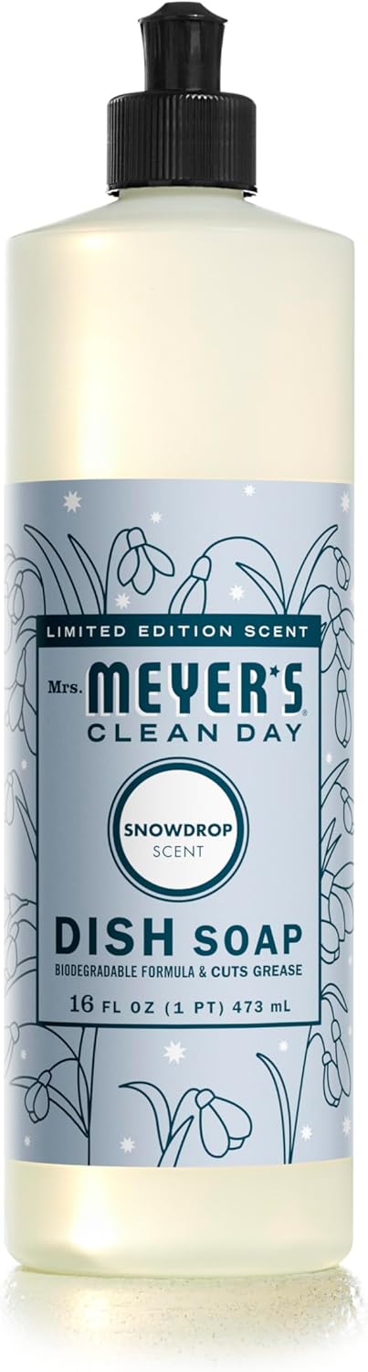 MRS. MEYER'S CLEAN DAY Liquid Dish Soap, Biodegradable Formula, Snowdrop, 16 fl. oz