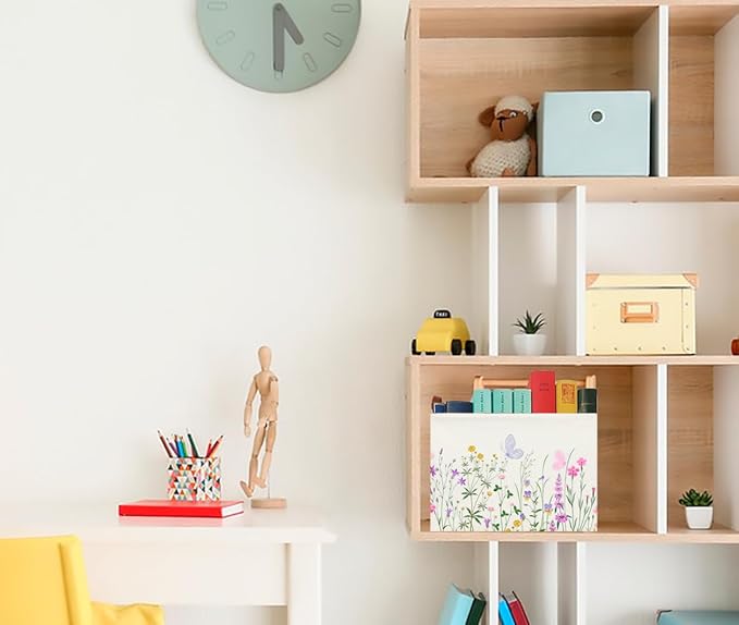 CLOCOR Rectangular Storage Basket Empty,Gift Basket,Waterproof Storage Bin with Handles,Room Decor(Flower)