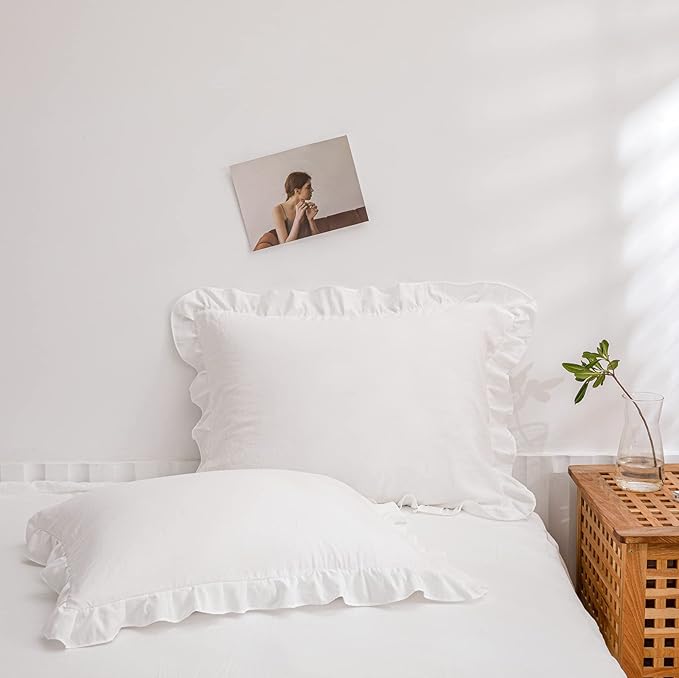 White Pillowcases, King Pillowcases Set of 2, Offwhite Ruffle Pillow Shams, Cute Pillow Covers 2 Pack (King (20''x36''), White)