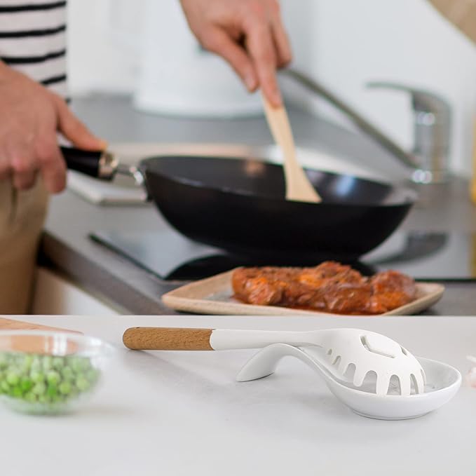 Spoon Rest for Stove Top, Kitchen Spoon Holder, White Marble Spoon Rest for Counter, Ceramic Cooking Utensil Rest for Spatula, Ladle, ANTIS'S HOME