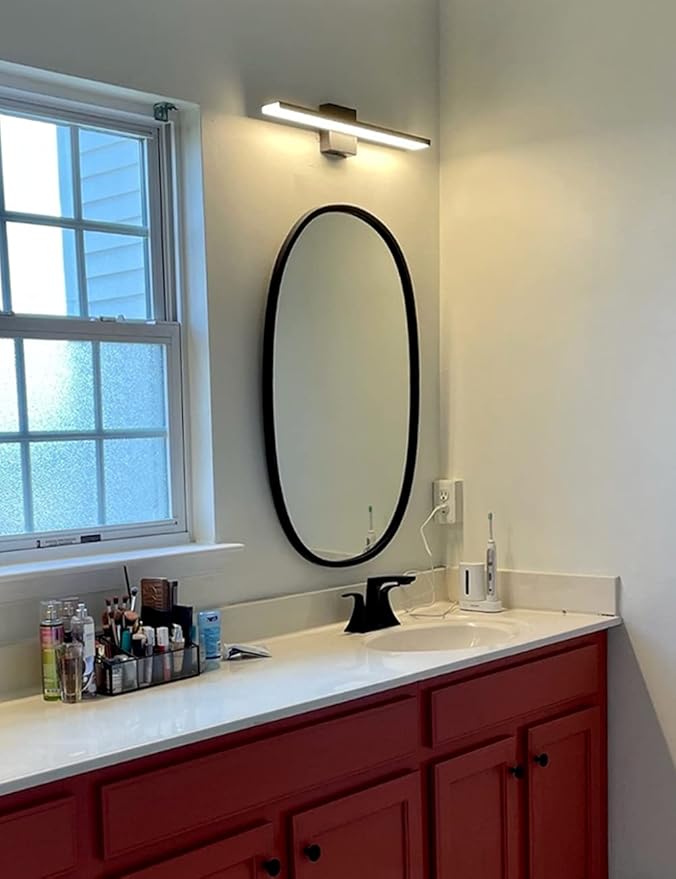 JUSHENG Modern Black Bathroom Vanity Light Fixtures 24" Inch Long Industrial Aluminum LED Bath Wall Light Lamps Over Mirror in Hallway Bedroom Lighting Matte Black 24W 3000K