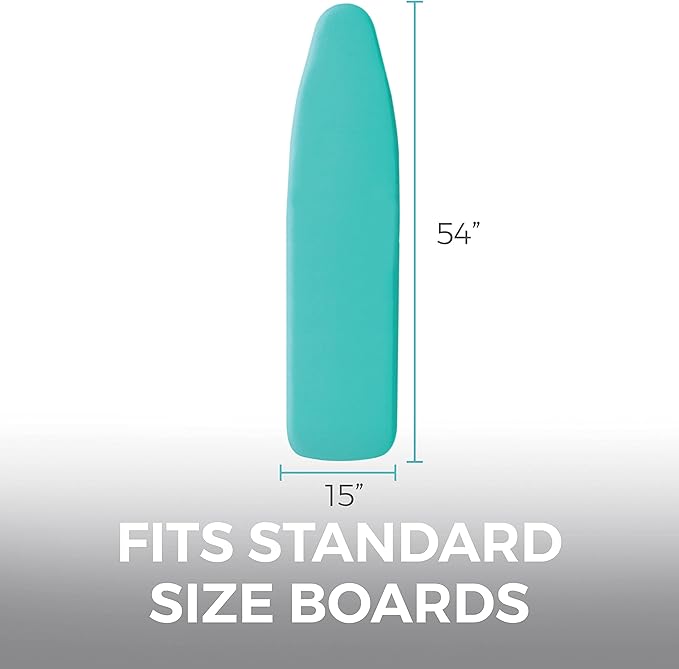 HOME GENIE Ironing Board Cover, Silicone Coating, Full Size Scorch Resistant Padding, Elastic Edge Heavy Duty Iron Pad Covers Standard Boards, Hook and Loop Fastener Strap Extra Thick, Turquoise