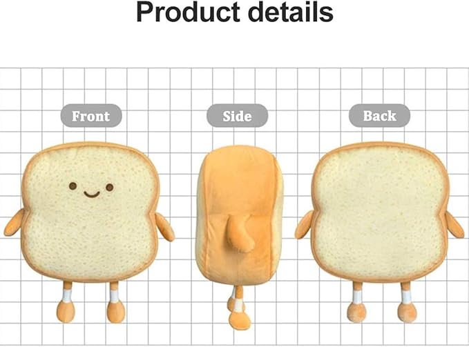 Nenalayo Toast Sliced Bread Pillow,Bread Shape Plush Pillow,Facial Expression Soft Toast Bread Food Sofa Cushion Stuffed Doll Toy for Kids Adults Gift Home Bed Room Decor (S)