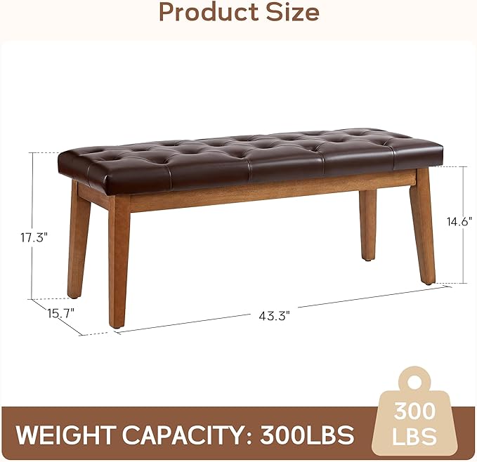 HUIMO Button-Tufted Bench for End of Bed, Entryway Bench with Upholstered Linen Fabric, Ottoman Bench for Living Room,Dining Bench for Kitchen(Brown)