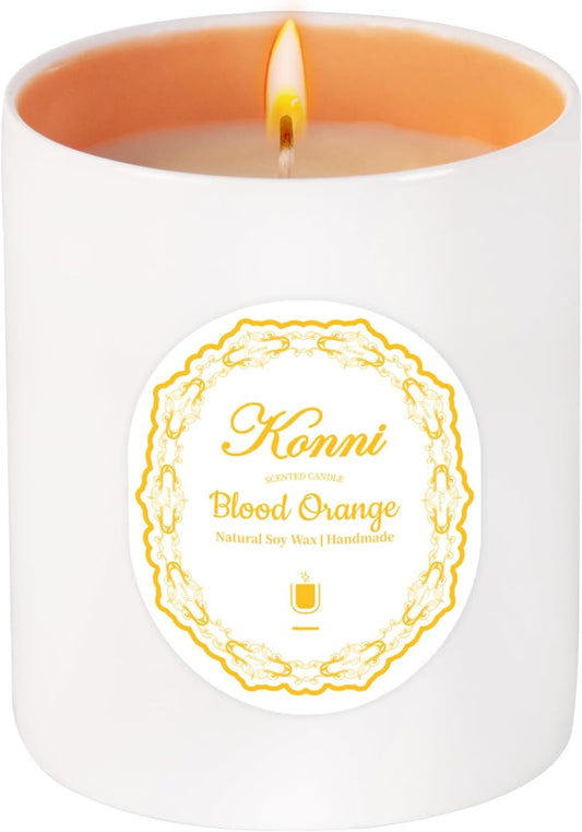 Scented Candle, 11oz Soy Candles, Blood Orange Scented White Candles for Women & Men, Long-Lasting Aromatherapy Jar Candle Wax for Home, Bathroom, Non Toxic Candle Gift (White and Orange Ceramic Cup)