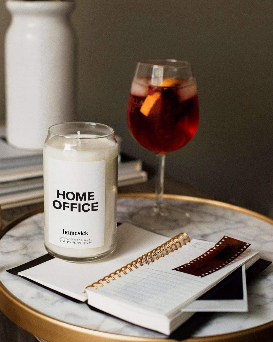 Homesick Scented Candles for Home (Home Office) - 13.75 oz Long-Lasting Natural Soy Wax Blend Jar Candle Gifts for Women & Men, 60-80 Hours Burn Time - Notes of Fresh Air, Water Lilies & Amber