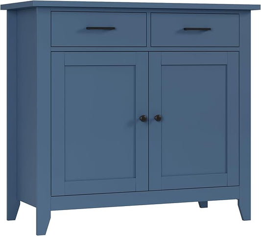 HORSTORS Kitchen Storage Cabinet, Modern Farmhouse Buffet Cabinet with Storage, Coffee Bar with 2 Drawers and 2 Doors, Floor Sideboard Buffet for Living Room, Dining Room, Bathroom, Blue