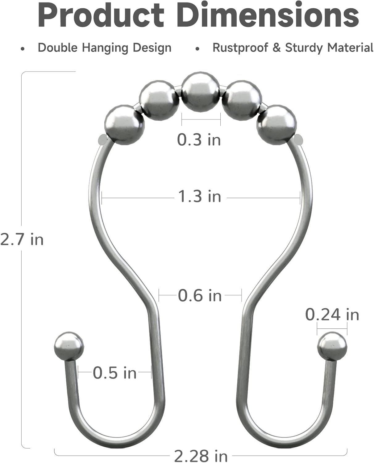 Shower Curtain Hooks Chrome Shower Curtain Rings Rust Proof, Smooth Glide Double Shower Curtain Hooks, 12Pcs Shower Curtain Hangers, Shower Hooks for Shower Curtain Bathroom Shower Rod Hooks