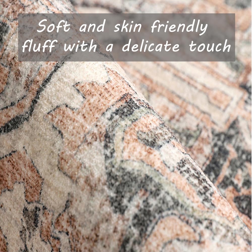 Retro Boho Design Area Rug 4x6 Washable Living Room Indoor Non-Slip Large Persian Oriental Accent Throw Rug for Kitchen Entryway Bathroom Bedroom Office Carpet