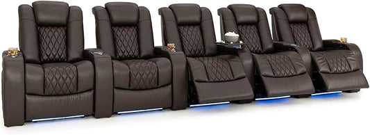 Seatcraft Diamante Zero-Gravity CoolZero Italian Leather Home Theater Seating, Power Headrest, Power Recline, Row of 5, Brown