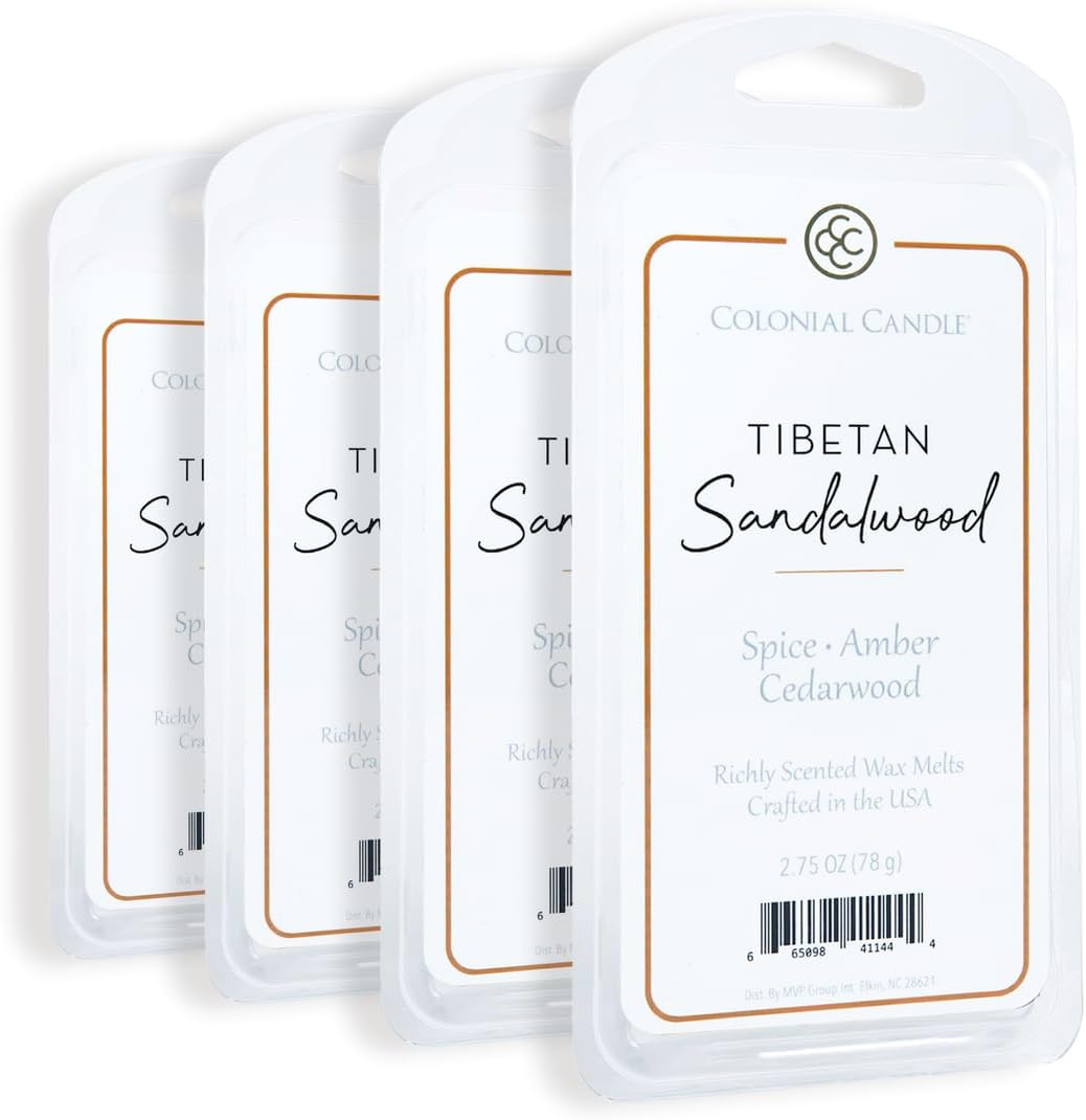 Colonial Candle Tibetan Sandalwood Scented Wax Melts, Wax Melt Warmer Cubes, Long Lasting Scented Wax Warmer Cubes, 4 Pack, 6 Cubes Each - Made in The USA