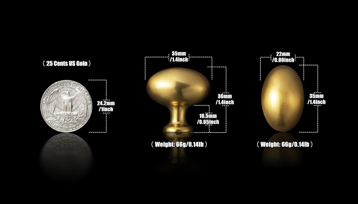 Goo-Ki 1.2 Inch(36MM) Oval Brushed Gold Drawer Knobs, Modern Zinc Alloy for Cabinet Knobs for Dresser,6 Packed