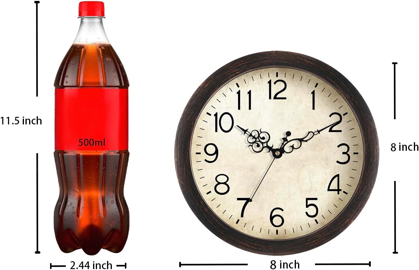 Wall Clock, Vintage Wall Clocks Battery Operated Quartz Silent Non-Ticking 8 Inch Retro Rustic Style Clock Decorative for Kitchen,Bathroom Home Office (Bronze)