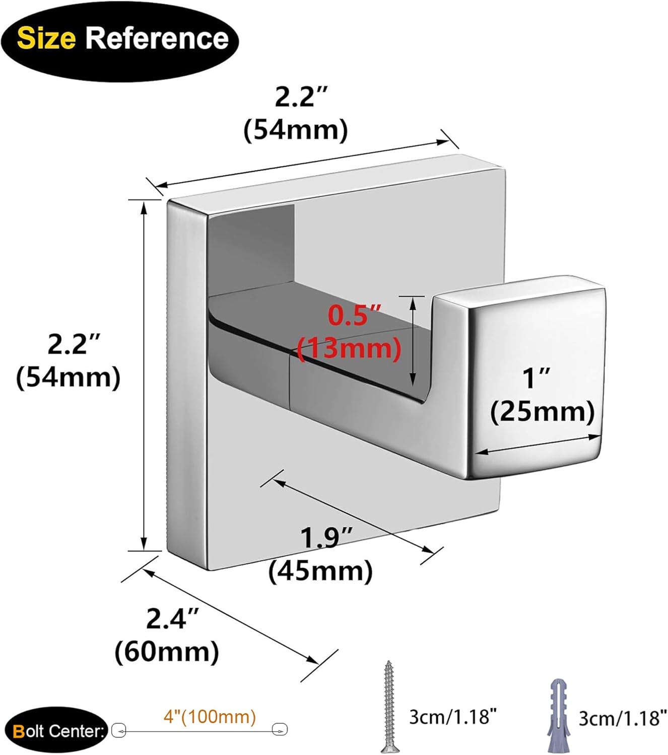 Nolimas Bath Towel Hook SUS 304 Stainless Steel Square Clothes Towel Coat Robe Hook Cabinet Closet Door Sponges Hanger for Bath Kitchen Garage Heavy Duty Wall Mounted, Chrome Polished Finish,4Pack