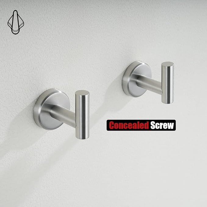 JQK Bathroom Towel Hook, Coat Robe Clothes Bath Wall Hooks for Kitchen Garage SUS 304 Stainless Steel Thick 0.8mm, 4 Pack Brushed Finish, TH100-BN-P4