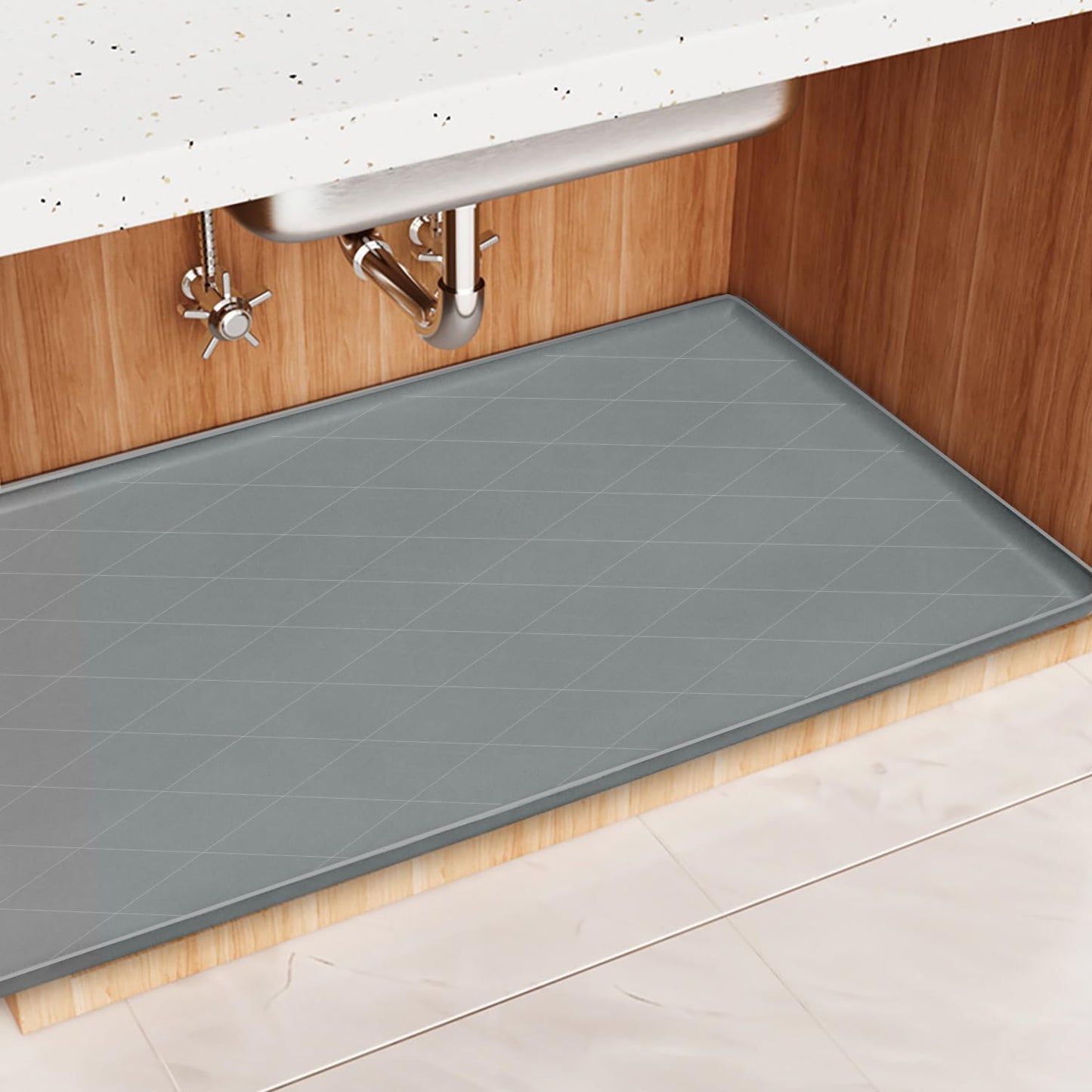 34"x22" Thickened Silicone Sink Mat - Kitchen & Bathroom,Leak-Proof Cabinet Liner with Raised Edges,Non-Slip Grip,Waterproof Counter Protector,Heat-Resistant & Easy to Clean