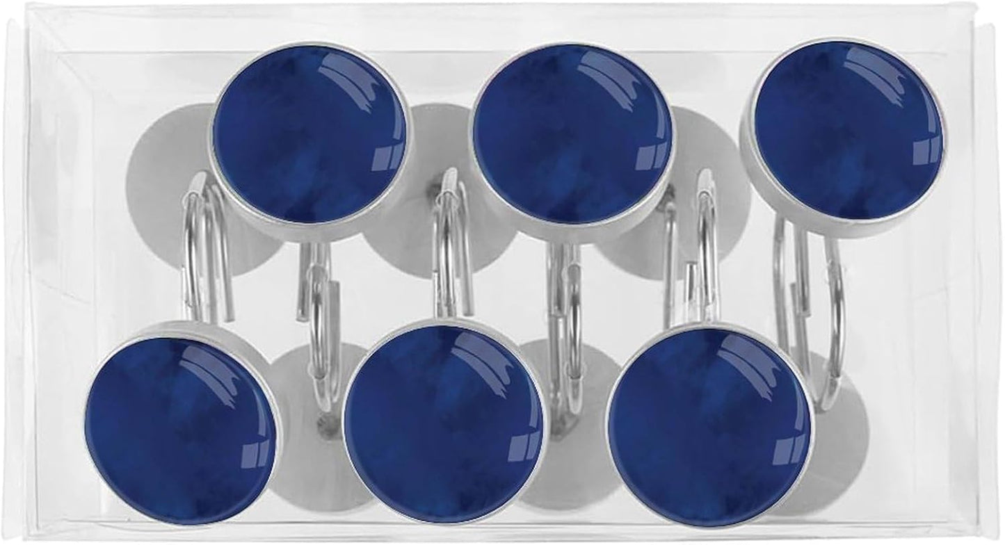 Navy Blue Shower Curtain Hooks,12 Pcs Rust Proof Glass Surface Stainless Steel Curtain Rings for Bathroom Bedroom Living Room Kitchen Home Shower Rods Decor