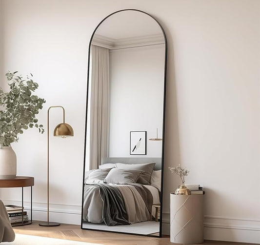 TinyTimes 64''x21'' Arched Full Length Mirror with Stand, Full Body Mirror, Mirrors Full Length Floor Freestanding, Wall Mounted Mirrors for Bedroom Living Room Cloakroom (Black)