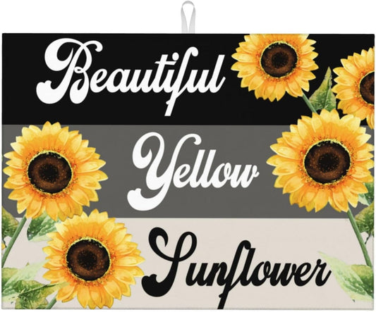 Sunflower Flower Dish Drying Mat 18x24 For Kitchen Counter Absorbent Microfiber Dishes Pad Dish Drainer Rack Mats Fast Dry Kitchen Accessories