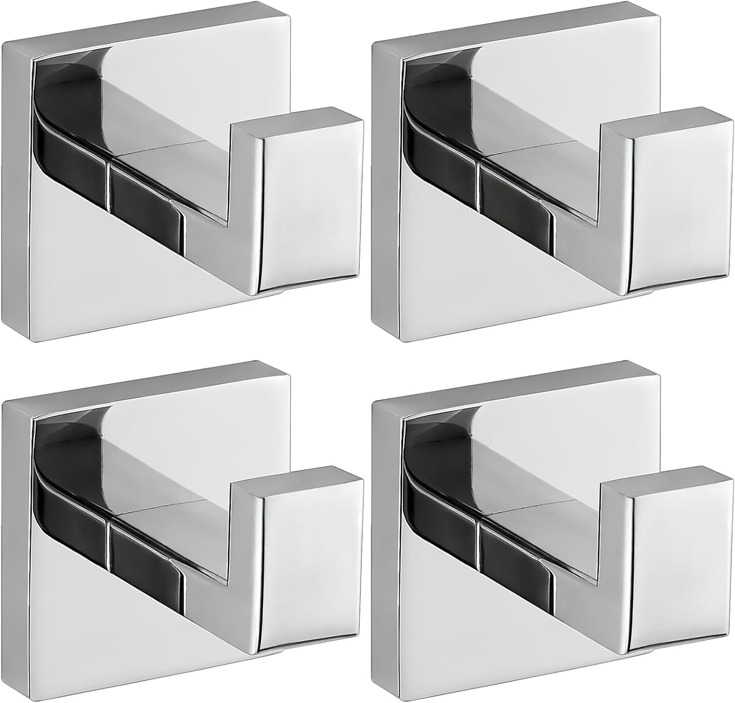 Chrome Polished Towel Hooks for Bathrooms, Heavy Duty Wall Mounted Stainless Steel Modern Hook, 4 Pack – Ideal for Hanging Towels, Robes, Coats, in Kitchen, Bedroom, Bathroom, or Hotel