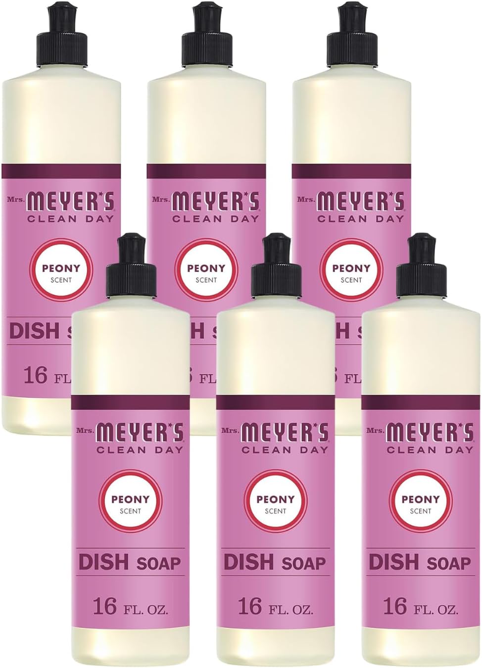 MRS. MEYER'S CLEAN DAY Liquid Dish Soap, Biodegradable Formula, Peony, 16 fl. oz - Pack of 6
