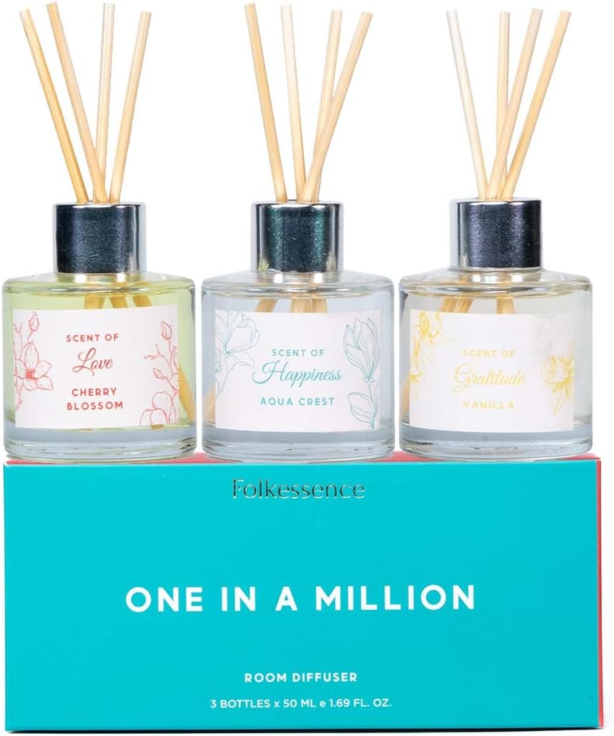 Folkulture Reed Diffuser Set of 3 with Sticks | Lavender Scent Diffusers for Home, Living Room, Office, Powder Room, Bathroom Accessories | Fragrance Oils with Natural Essential Oil |Million - 1.7 Oz