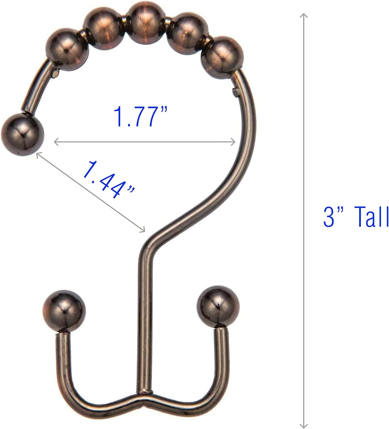 2lbDepot Shower Curtain Rings Hooks - Bronze Finish - Premium 18/8 Stainless Steel - Oil Rubbed Double Hooks with Easy Glide Rollers Rust Resistant - Six Finishes Available - Set of 12 for Shower Rod